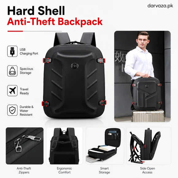 Black with Red Bag Pack with USB Port and Anti-Theft
