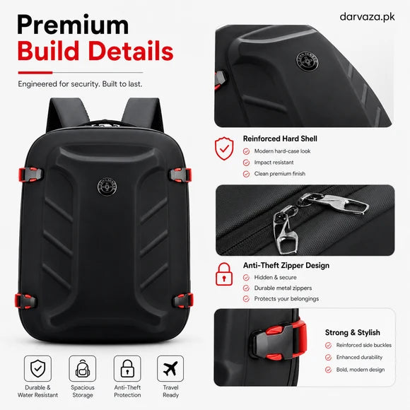 Black with Red Bag Pack with USB Port and Anti-Theft